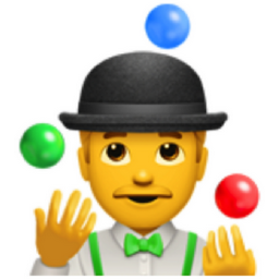 man juggling emoji
