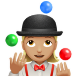 woman juggling: medium-light skin tone emoji