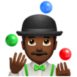 man juggling: medium-dark skin tone emoji