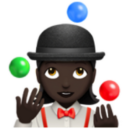 woman juggling: dark skin tone emoji