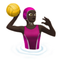 woman playing water polo: dark skin tone emoji