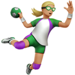 woman playing handball: medium-light skin tone emoji