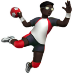man playing handball: dark skin tone emoji