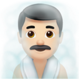man in steamy room: light skin tone emoji