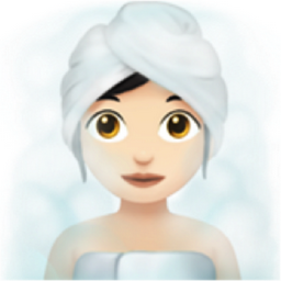 woman in steamy room: light skin tone emoji
