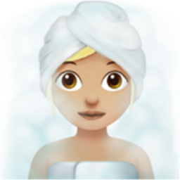 woman in steamy room: medium-light skin tone emoji