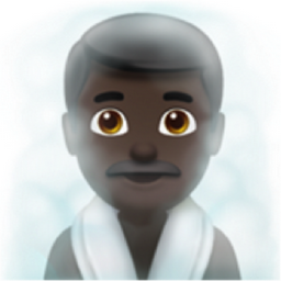 man in steamy room: dark skin tone emoji