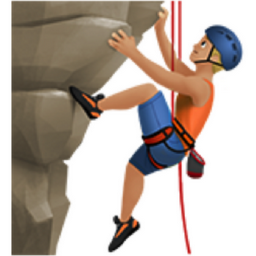 man climbing: medium-light skin tone emoji