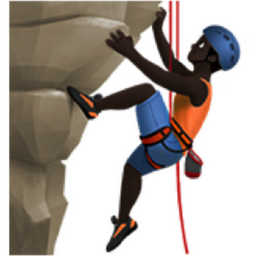 man climbing: dark skin tone emoji