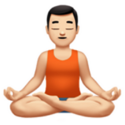 man in lotus position: light skin tone emoji
