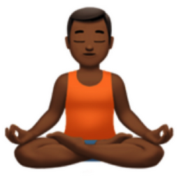 man in lotus position: medium-dark skin tone emoji