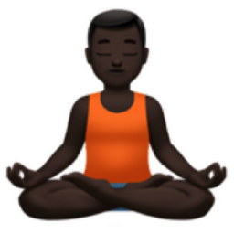 man in lotus position: dark skin tone emoji