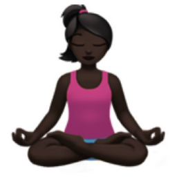 woman in lotus position: dark skin tone emoji