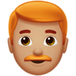 man: medium-light skin tone, red hair emoji