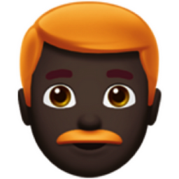 man: dark skin tone, red hair emoji