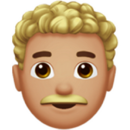 man: medium-light skin tone, curly hair emoji