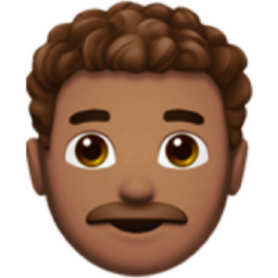 man: medium skin tone, curly hair emoji