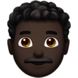 man: dark skin tone, curly hair emoji