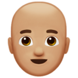 man: medium-light skin tone, bald emoji