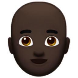 man: dark skin tone, bald emoji
