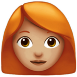 woman: medium-light skin tone, red hair emoji