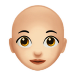woman: light skin tone, bald emoji