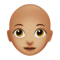 woman: medium-light skin tone, bald emoji