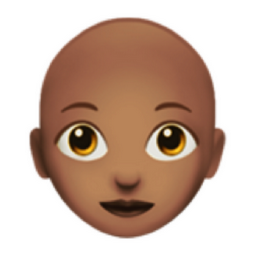 woman: medium skin tone, bald emoji