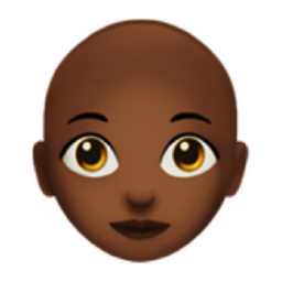 woman: medium-dark skin tone, bald emoji