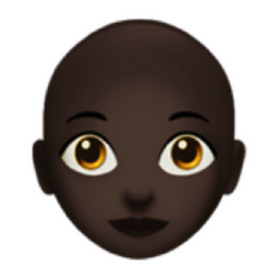 woman: dark skin tone, bald emoji