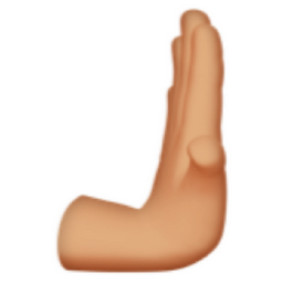 rightwards pushing hand: medium-light skin tone emoji