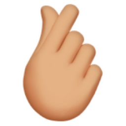 hand with index finger and thumb crossed: medium-light skin tone emoji
