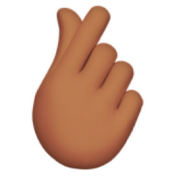 hand with index finger and thumb crossed: medium skin tone emoji