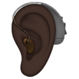 ear with hearing aid: dark skin tone emoji