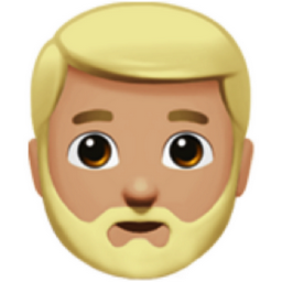 man: medium-light skin tone, beard emoji