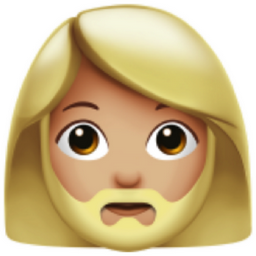 woman: medium-light skin tone, beard emoji