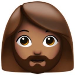 woman: medium skin tone, beard emoji