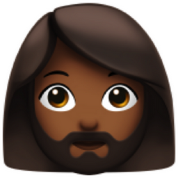 woman: medium-dark skin tone, beard emoji