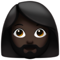woman: dark skin tone, beard emoji