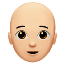 person: light skin tone, bald emoji