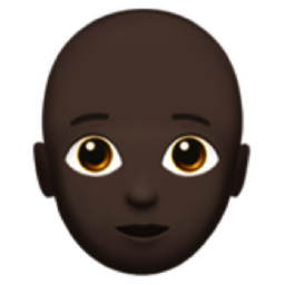 person: dark skin tone, bald emoji