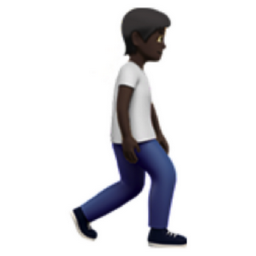 person walking facing right: dark skin tone emoji