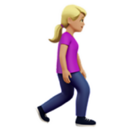 woman walking facing right: medium-light skin tone emoji