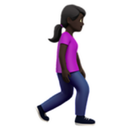 woman walking facing right: dark skin tone emoji