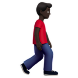 man walking facing right: dark skin tone emoji