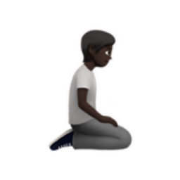 person kneeling facing right: dark skin tone emoji