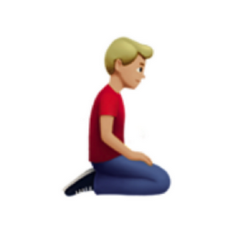 man kneeling facing right: medium-light skin tone emoji