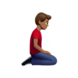 man kneeling facing right: medium skin tone emoji