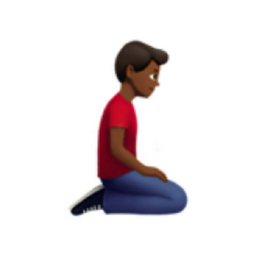 man kneeling facing right: medium-dark skin tone emoji