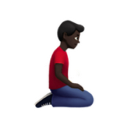 man kneeling facing right: dark skin tone emoji